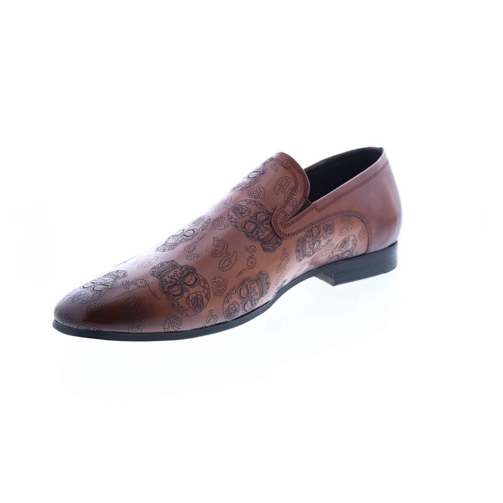 Men's ROBERT GRAHAM Jupiter Brown Leather Skull Print Slip-On Dress Shoes, SZ 11 - Picture 2 of 12